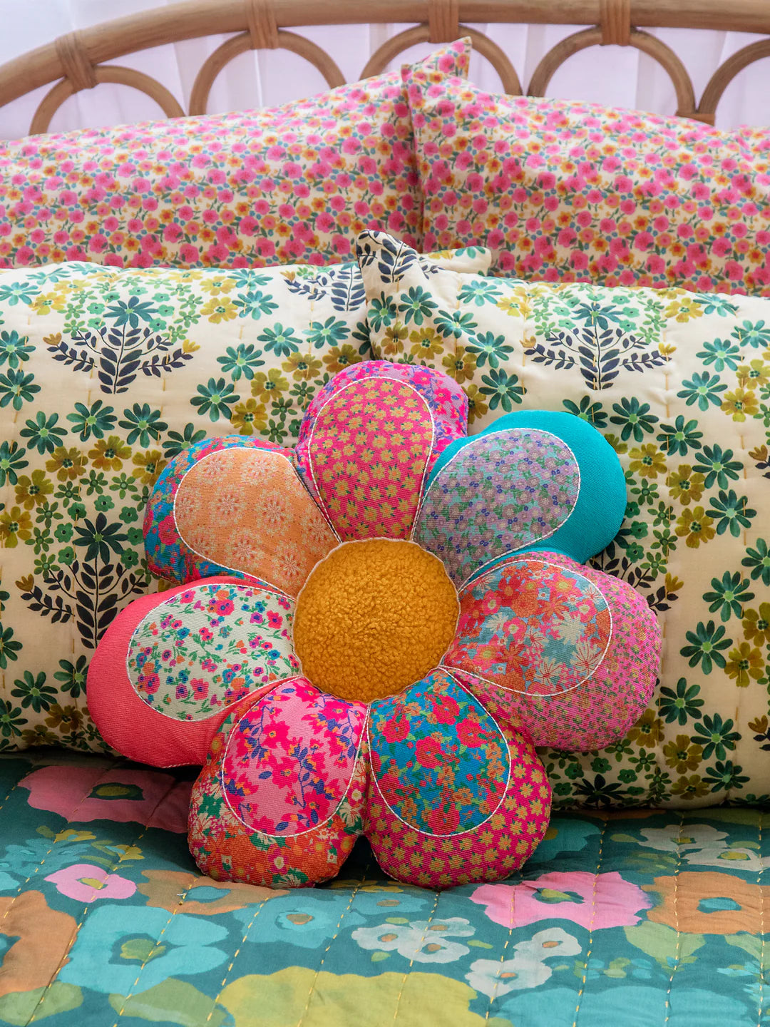Whimsy Flower Patchwork Pillow