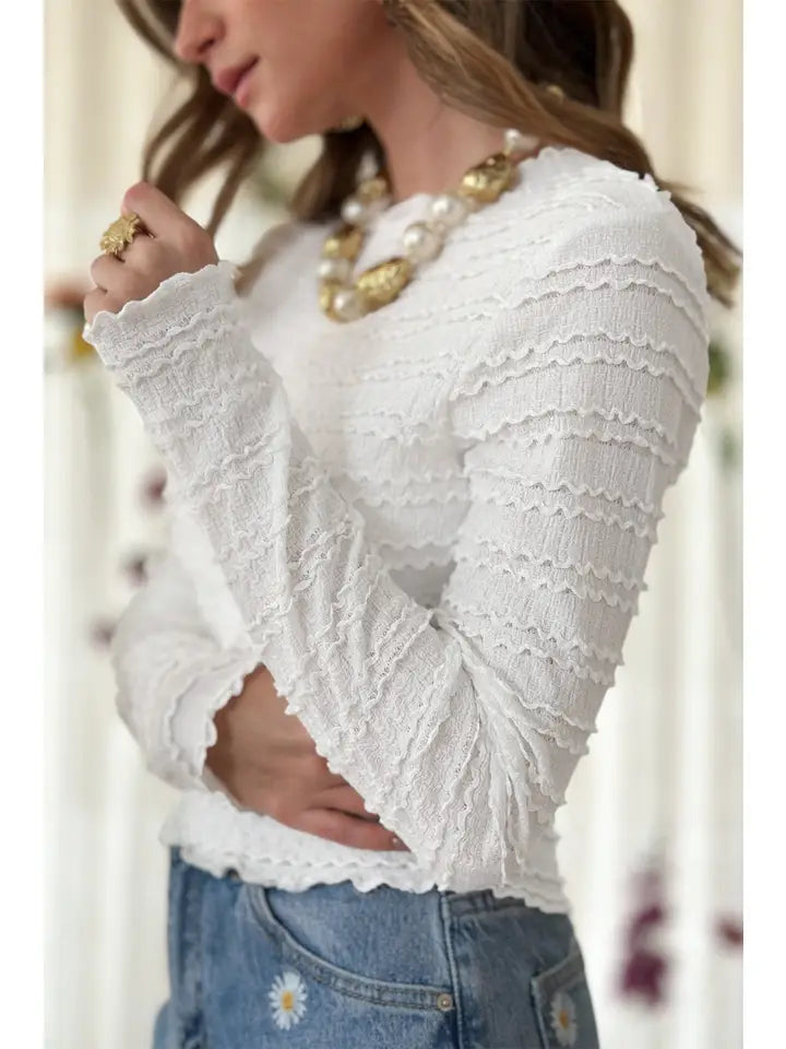 White Textured Stripe Longsleeve