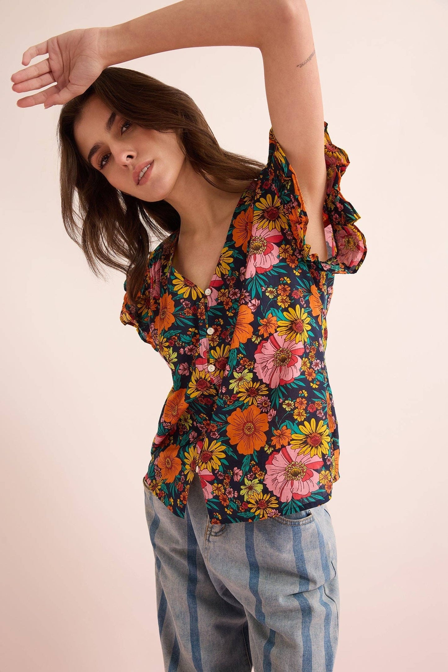 Zinnia Floral Top In Multicolor