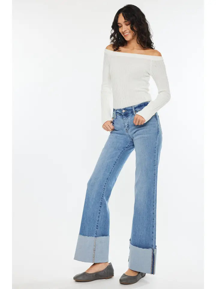 Mid Rise Medium Wash Big Cuff