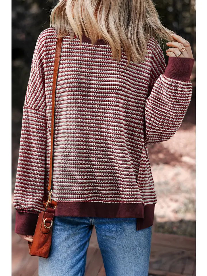 Red and White Ribbed Longsleeve