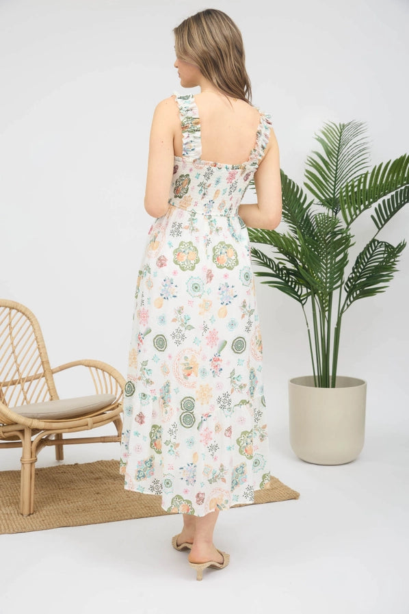 Smocked Spring Print Dress