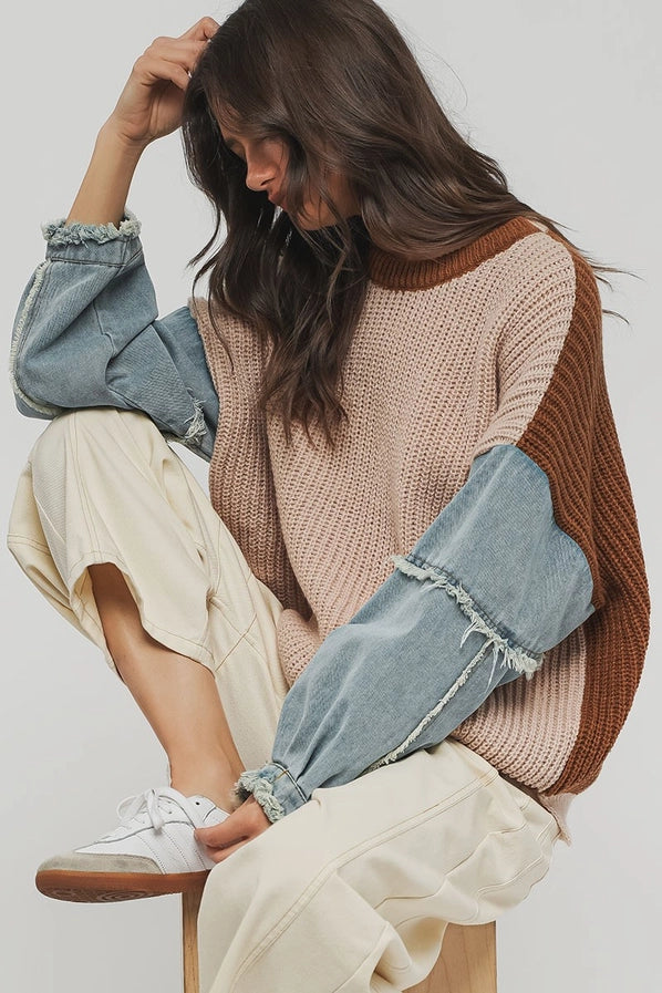 Denim Sleeve Sweater