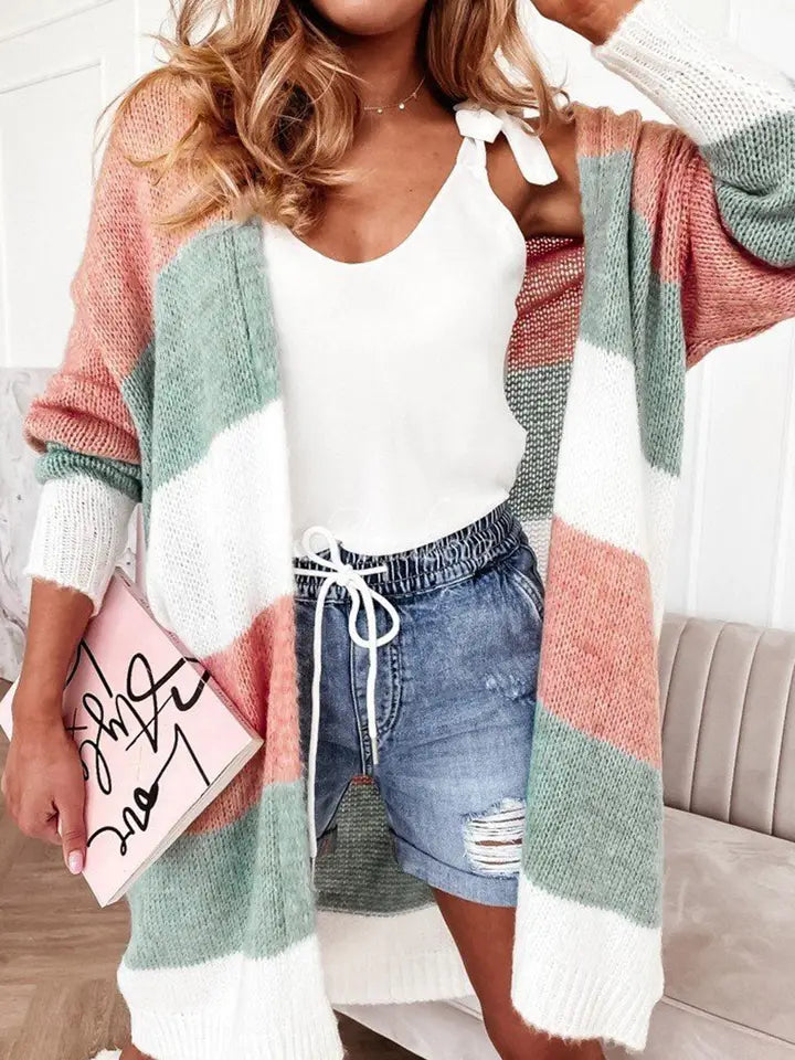 Green, Pink and White Cardigan