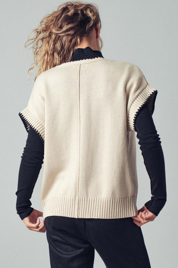 Ivory Crochet Trim Tie Front Knit Vest