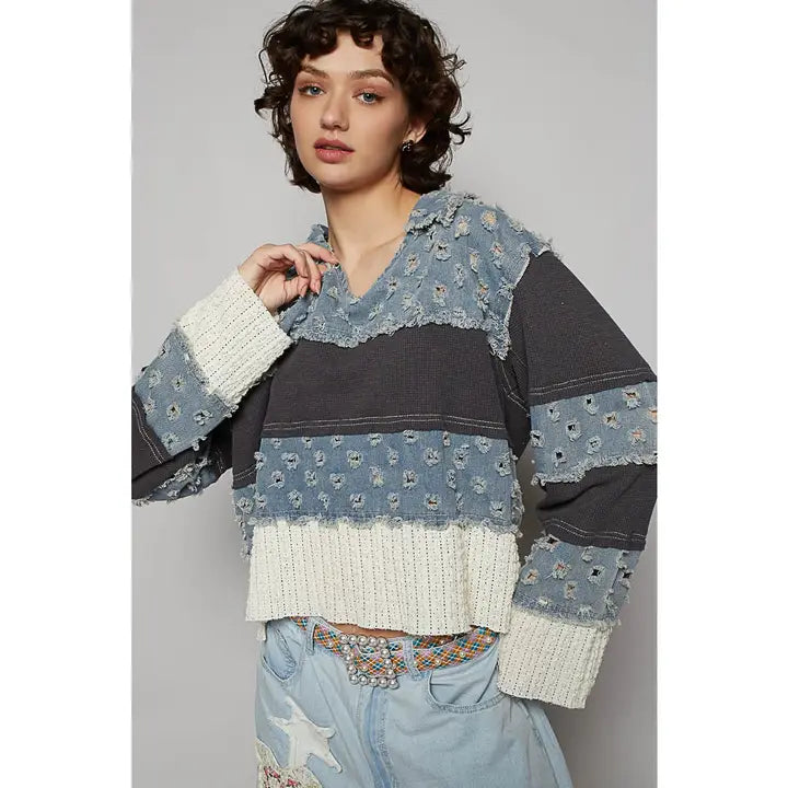 Light Denim Twill Woven Top