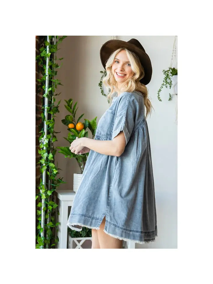 Pleated Denim Dress