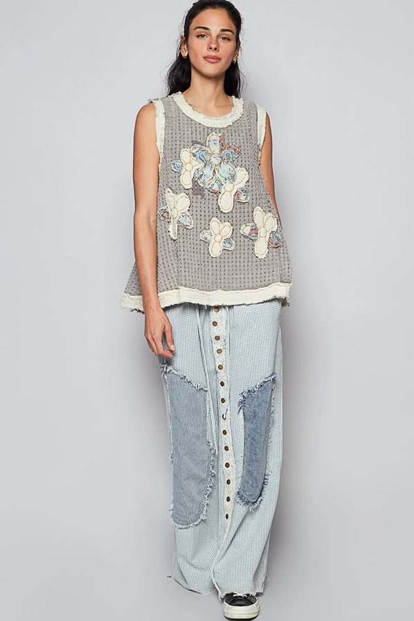 Grey Floral Gauze Tank