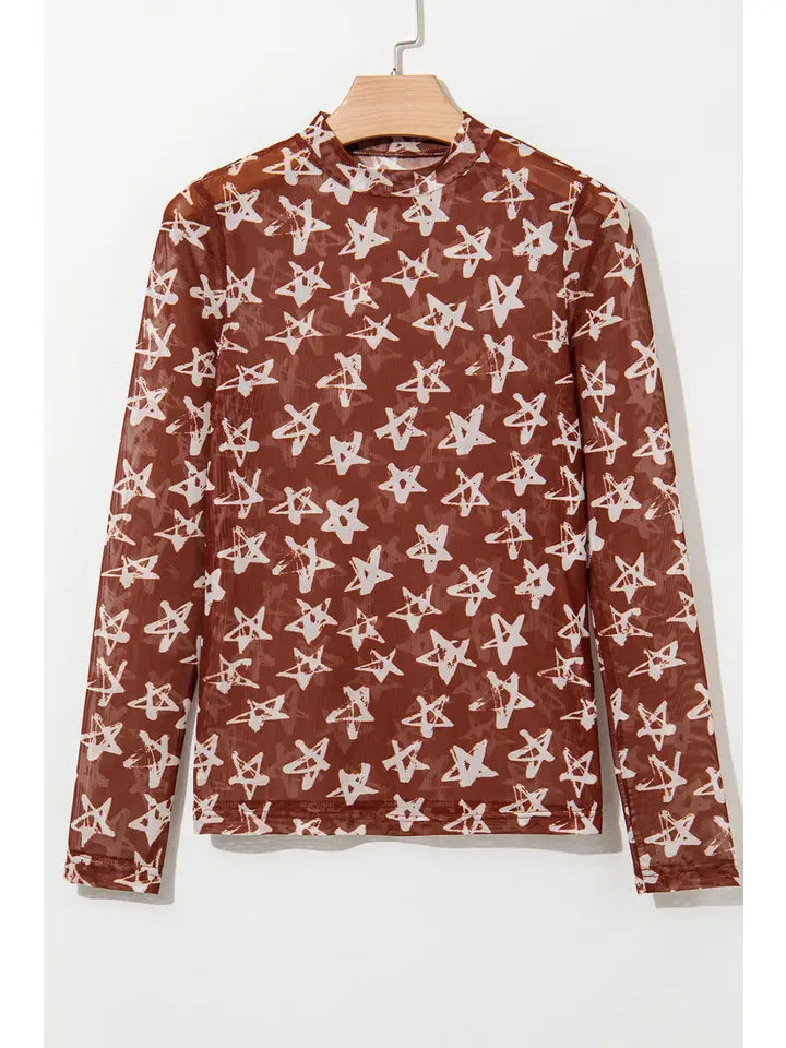 Rust Star Mesh Top