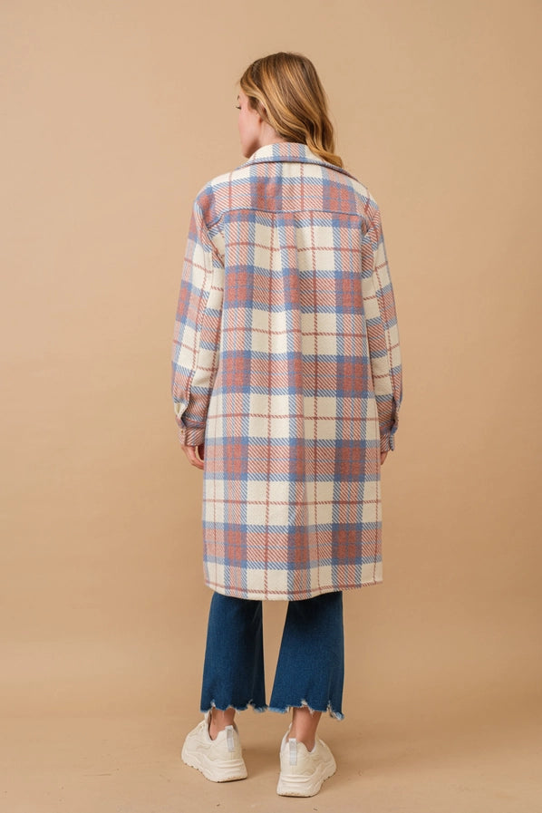 Blue & Pink Plaid Long Jacket