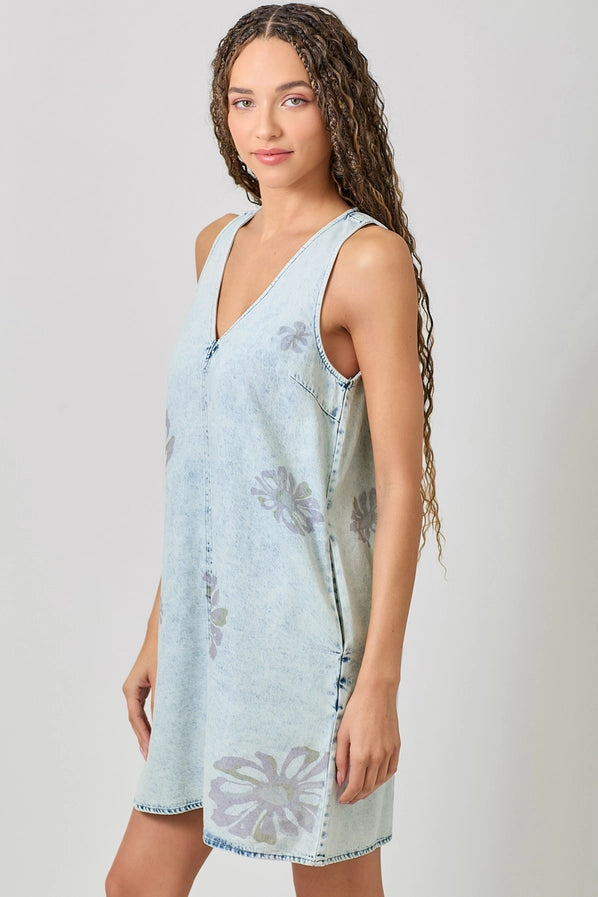 Floral Printed Denim Dress