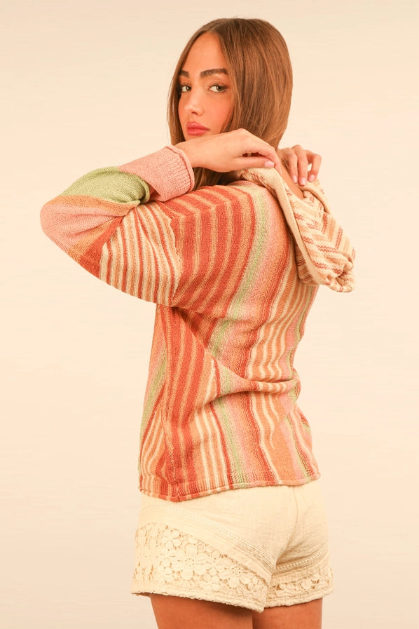 Cream Multi-Color Stripe Hoodie