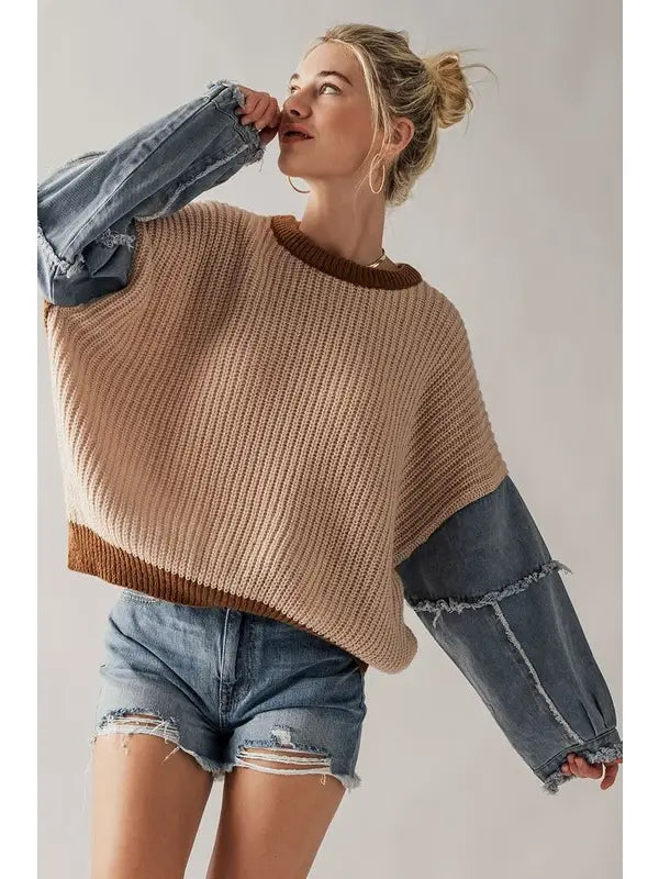 Denim Sleeve Sweater