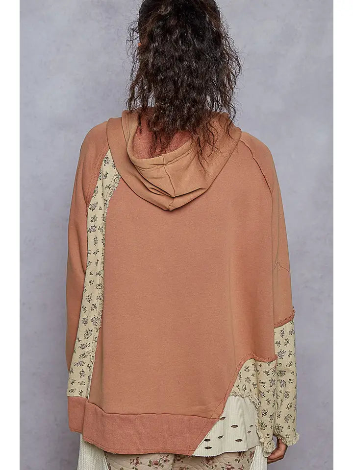Floral Print Distressed Hoodie