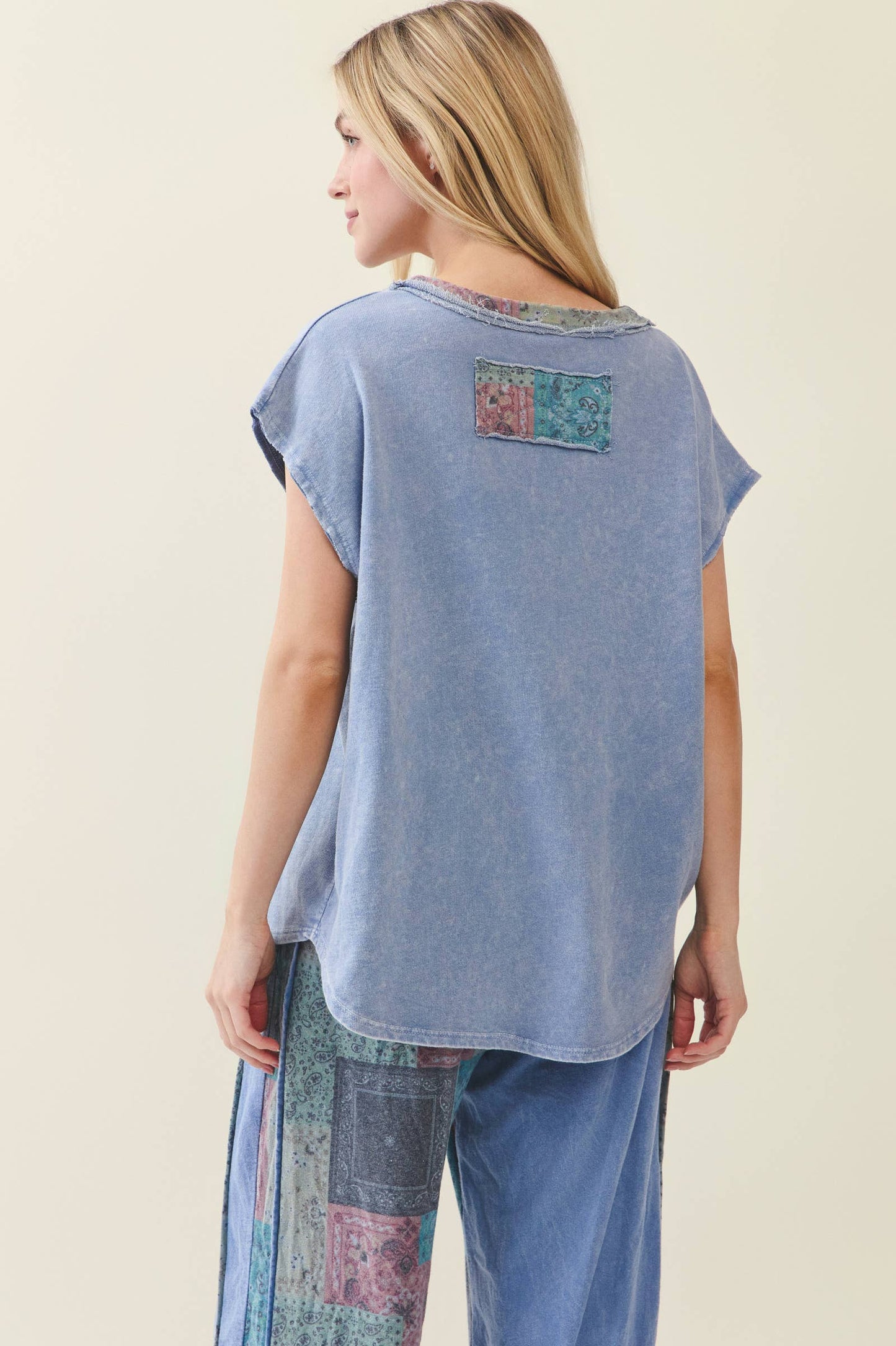 Bandana Patchwork Denim Blue Top