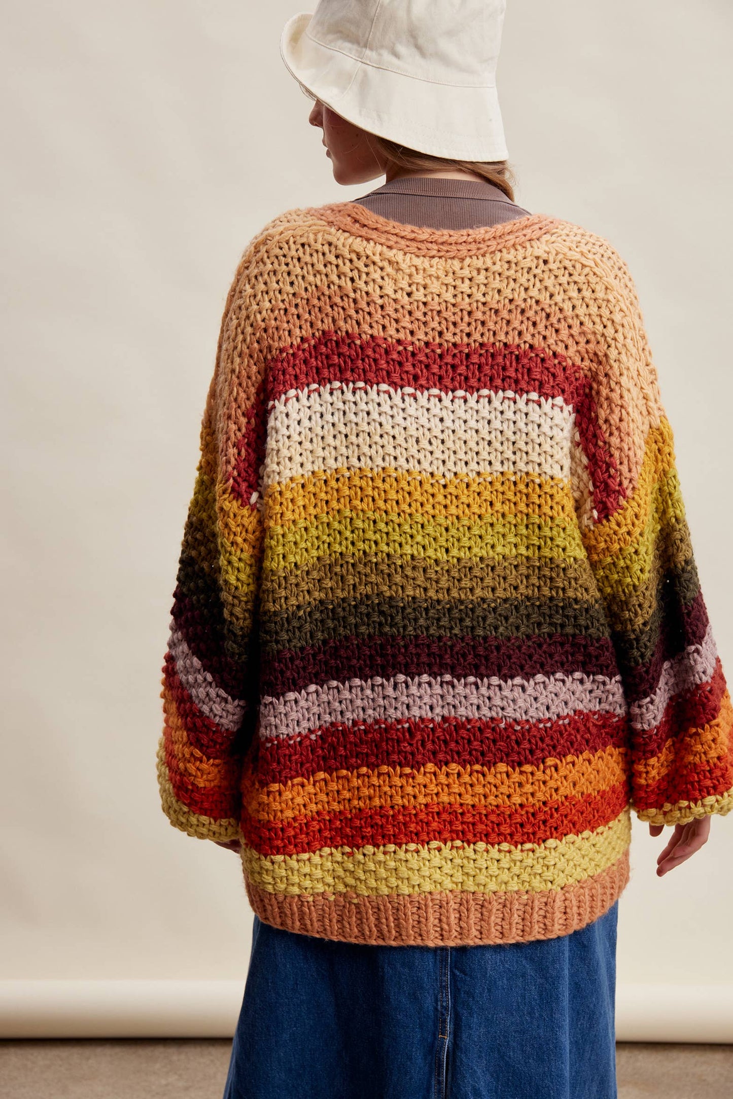 Autumn Crochet Stripe Cardigan