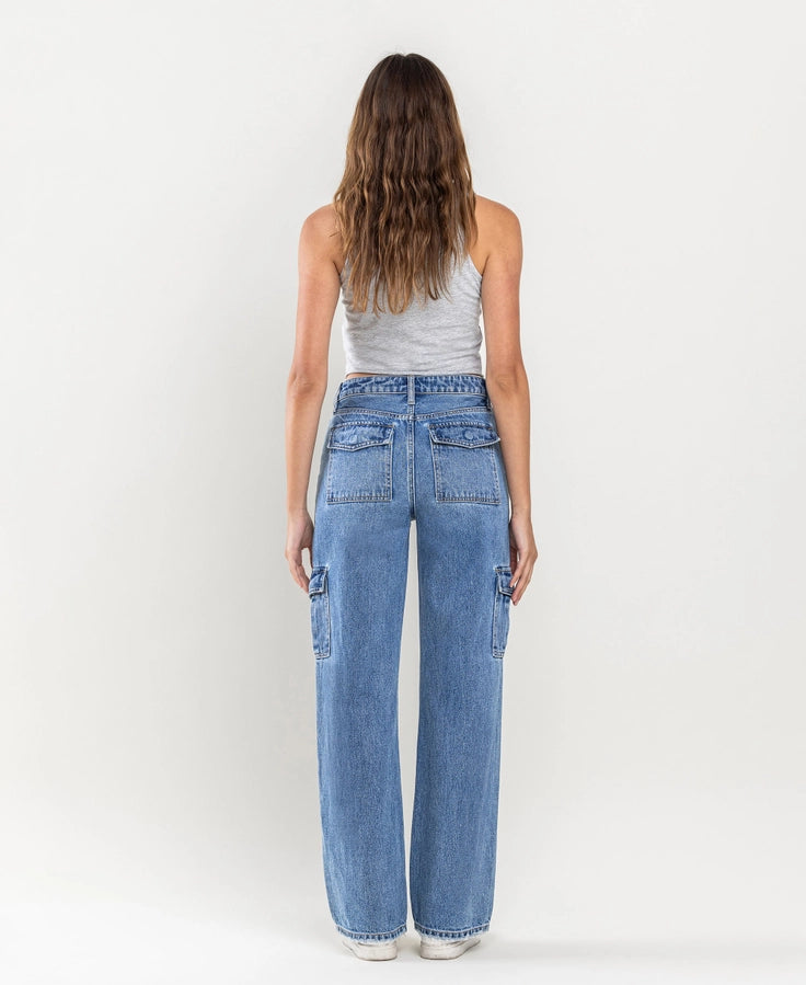 Flying Monkey High Rise Wide Leg Cargo Blocked Jeans