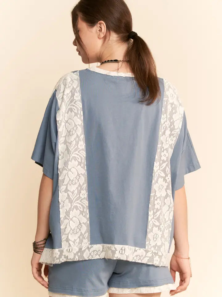 Blue Floral Patchwork Top