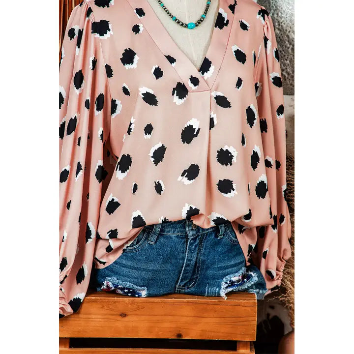 Classic Leopard V Neck Bracelet Sleeve Blouse