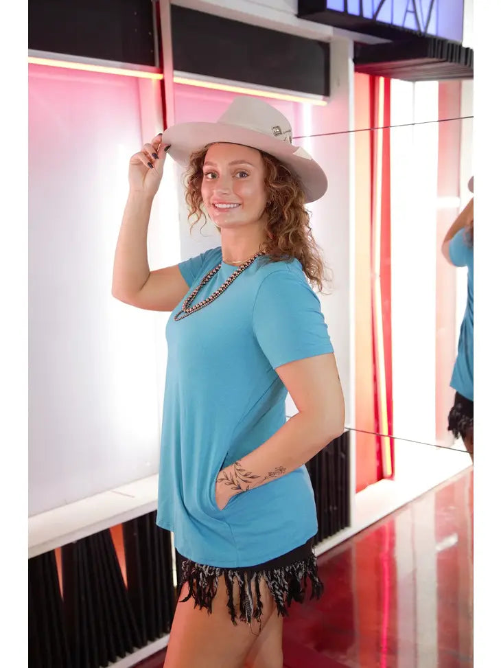 Teal Blue Top with Pockets!