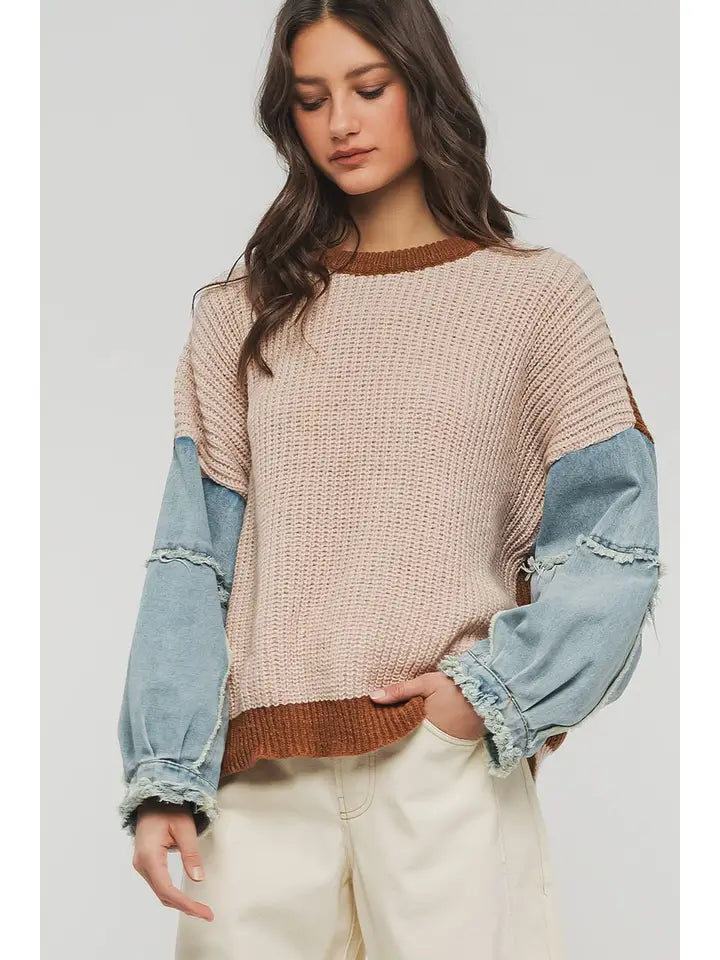 Denim Sleeve Sweater
