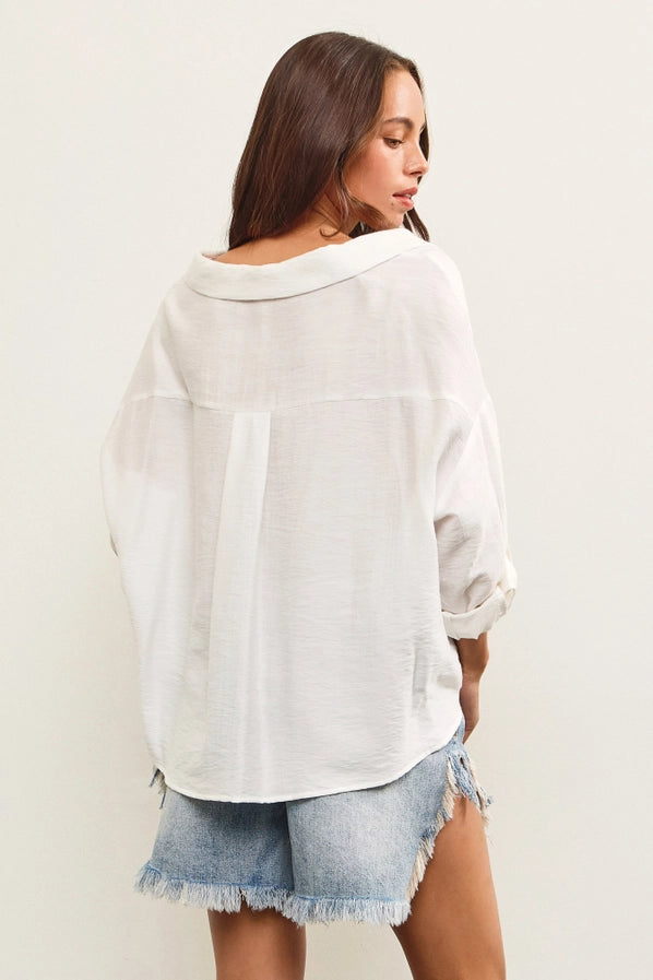 White Knotted Tab Button Up Shirt