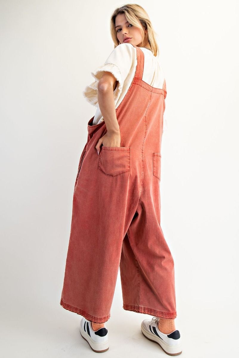 Floral Patch Washed Red Overalls