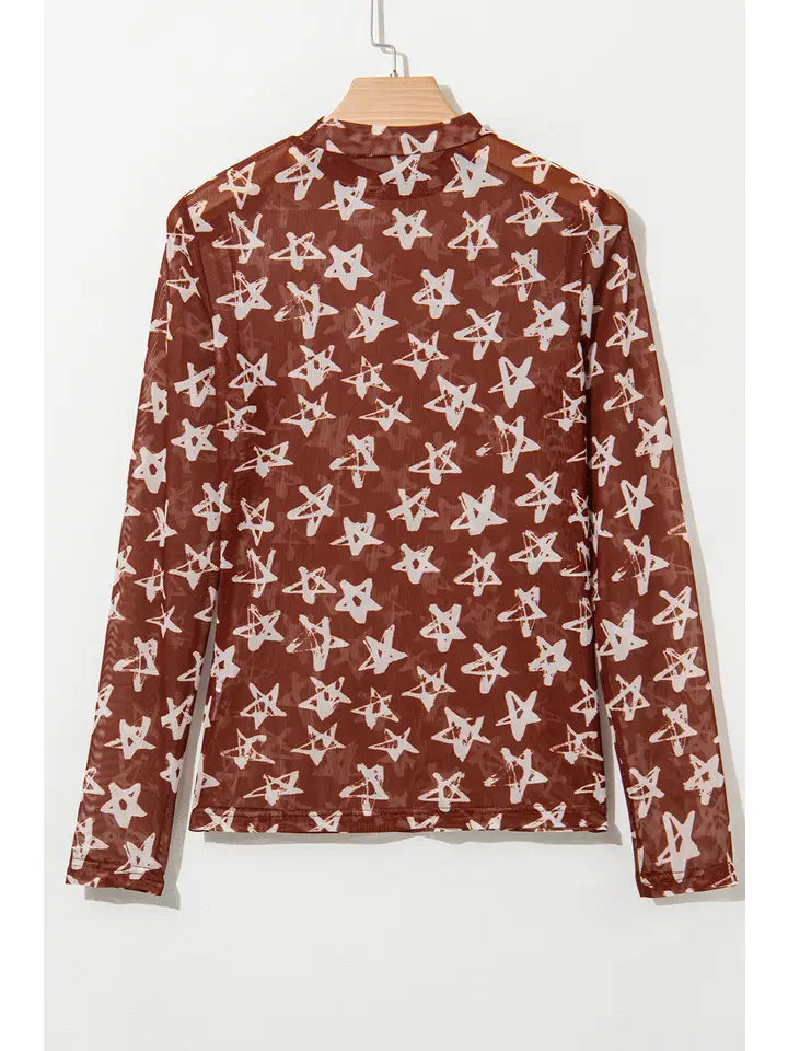 Rust Star Mesh Top