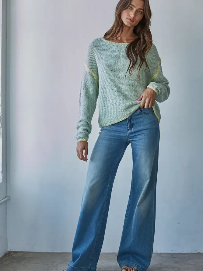 Dusty Mint Loose Knit Sweater