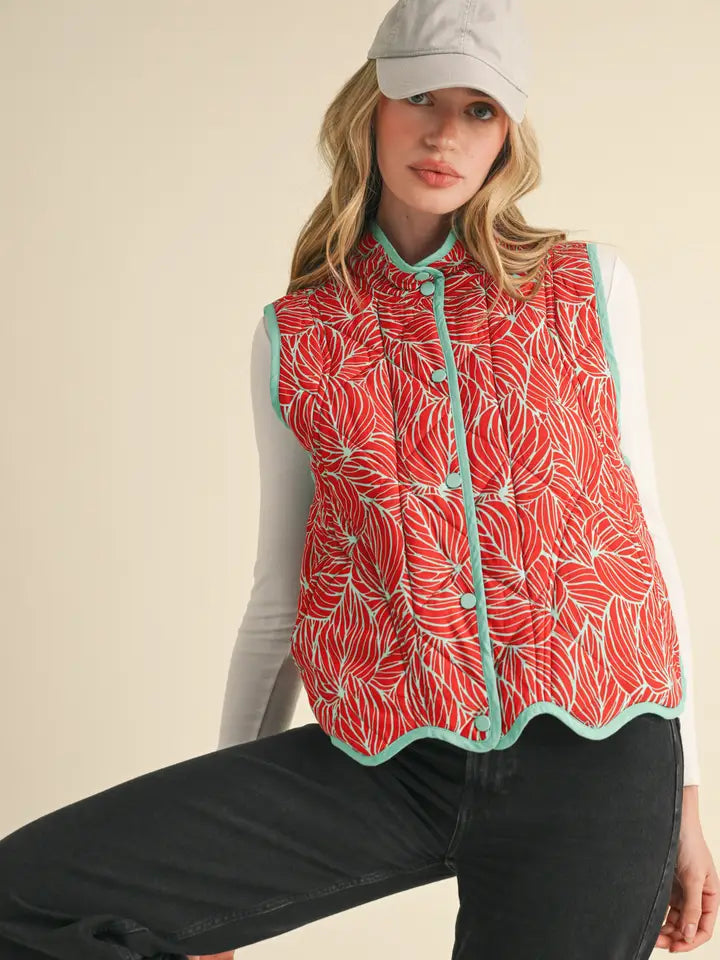 Scalloped Hem Quilted Puff Vest