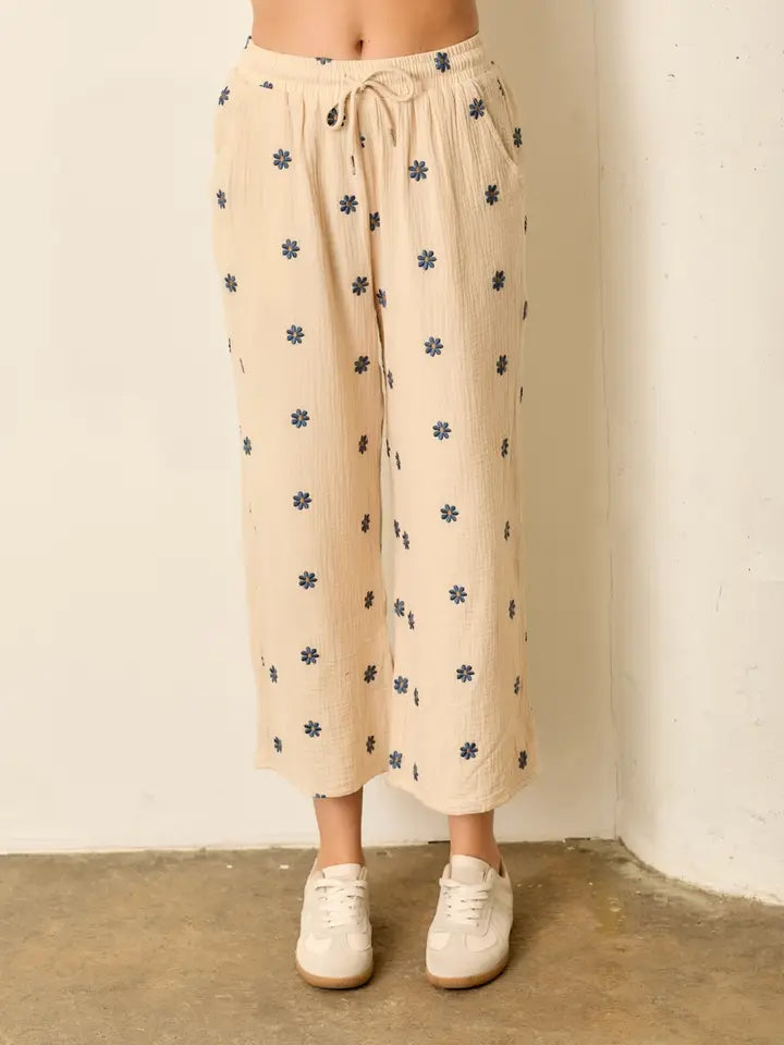 Natural with Navy Flowers