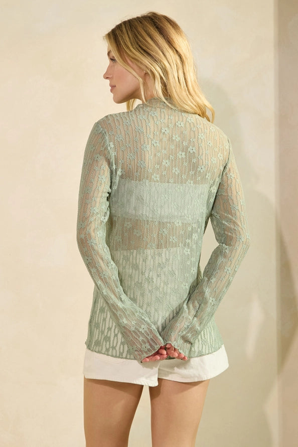 Floral Sage Green Mesh Top