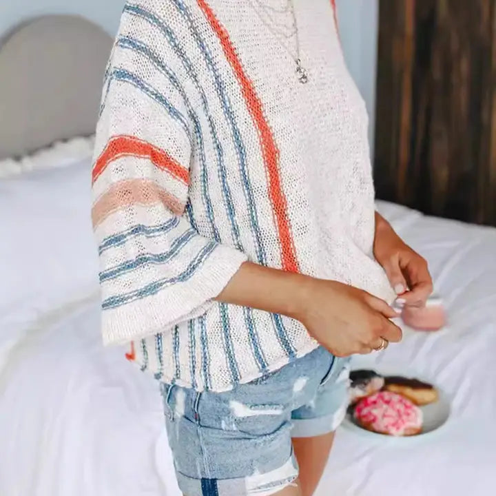 White Light-Weight Stripe Sweater