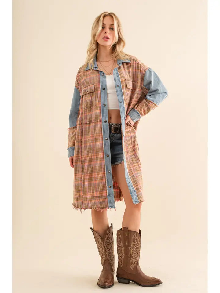 Dark Coral Plaid Shacket