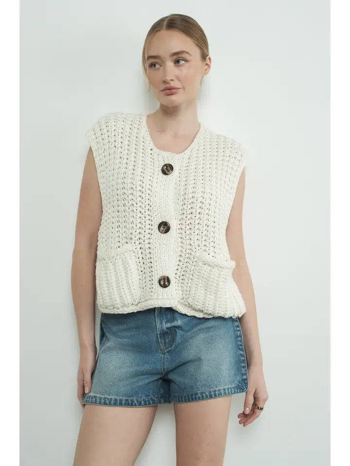 Chunky Knit Cream Sweater Vest