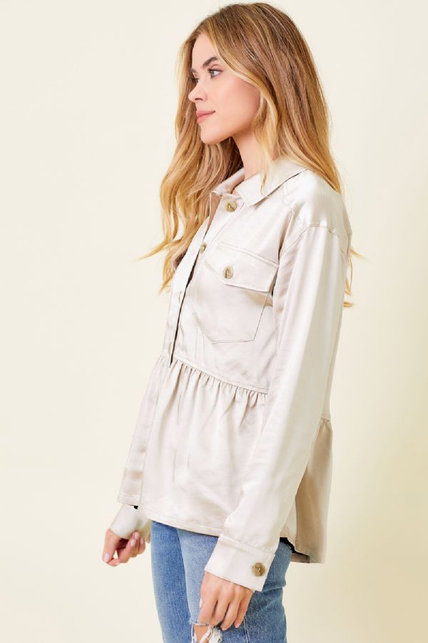 Denise's Satin Button Down - Champagne