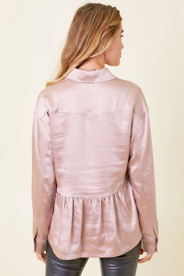 Denise's Satin Button Down - Rose