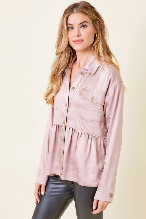 Denise's Satin Button Down - Rose