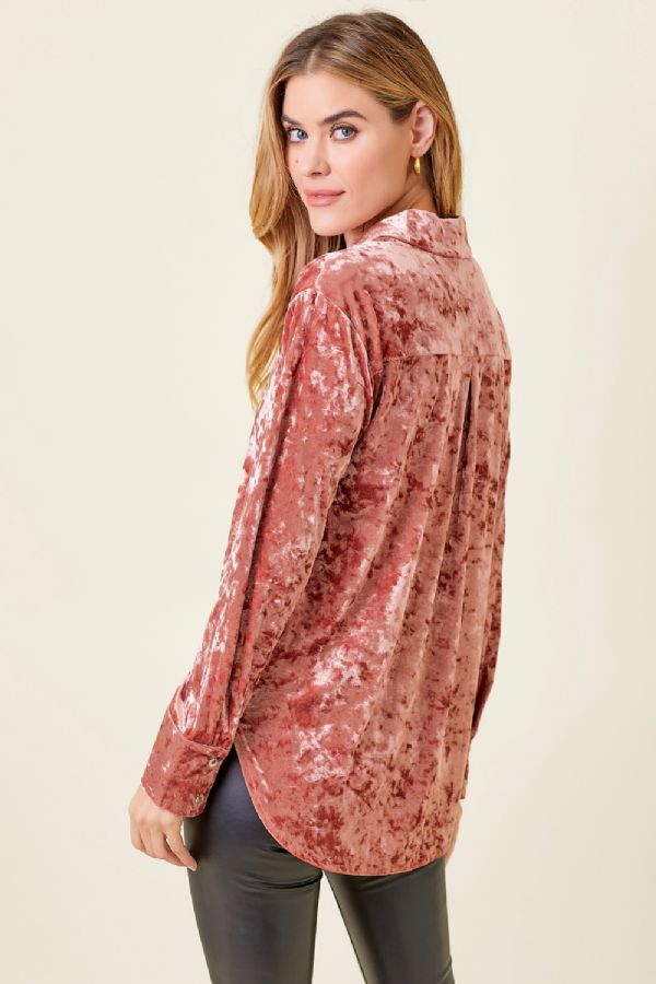 Chana's Rose Velvet Button Down