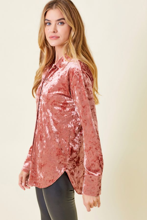 Chana's Rose Velvet Button Down