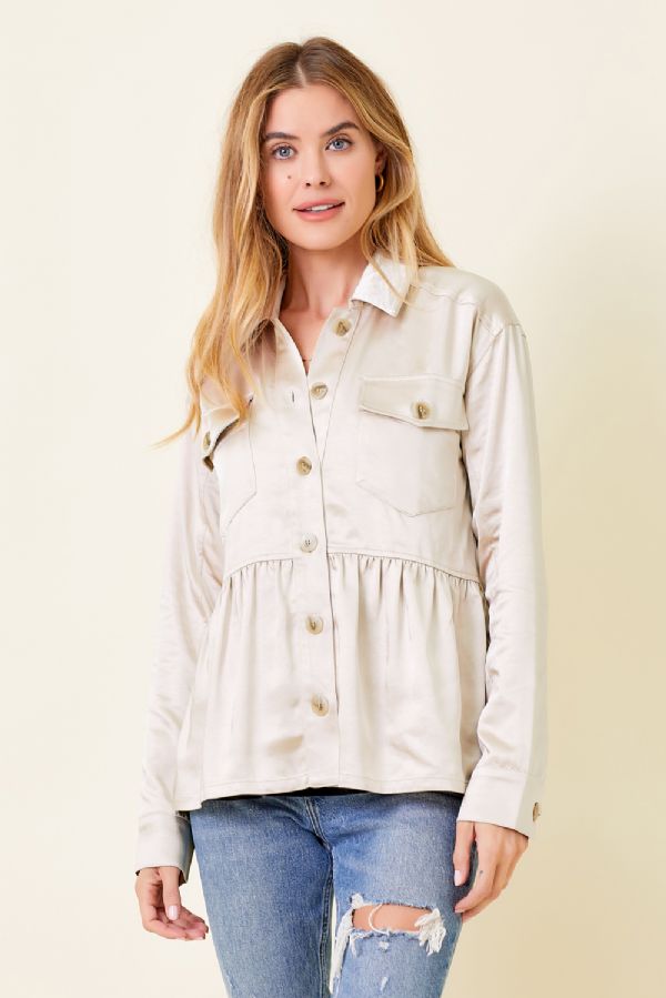 Denise's Satin Button Down - Champagne