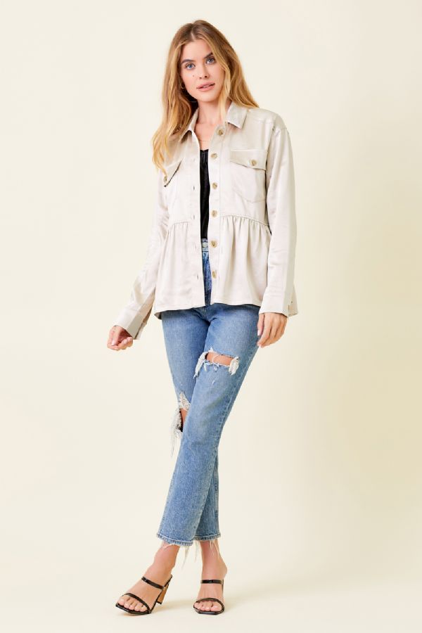 Denise's Satin Button Down - Champagne
