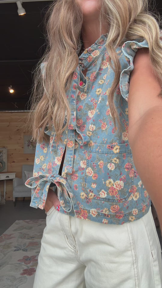 Mineral Wash Floral Denim Vest