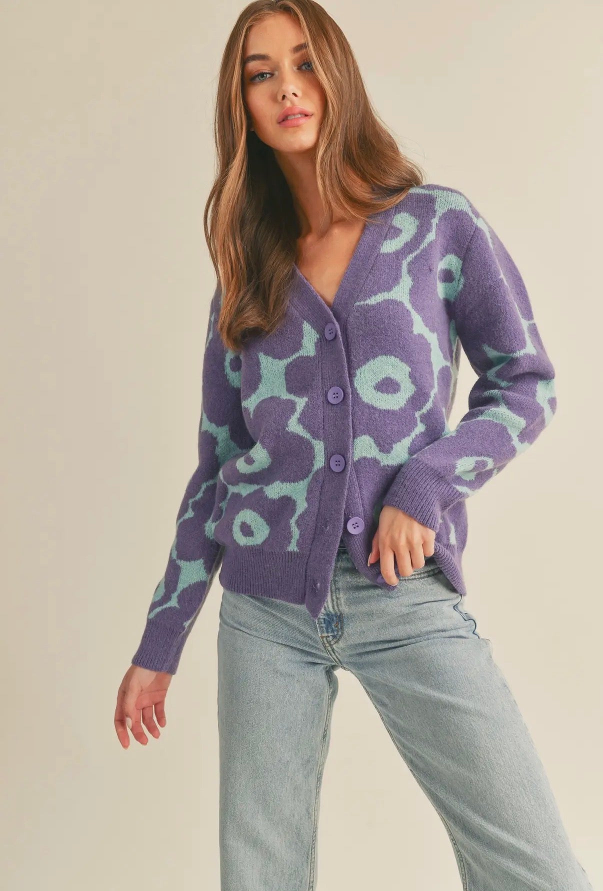 Purple & Sage Floral Cardigan
