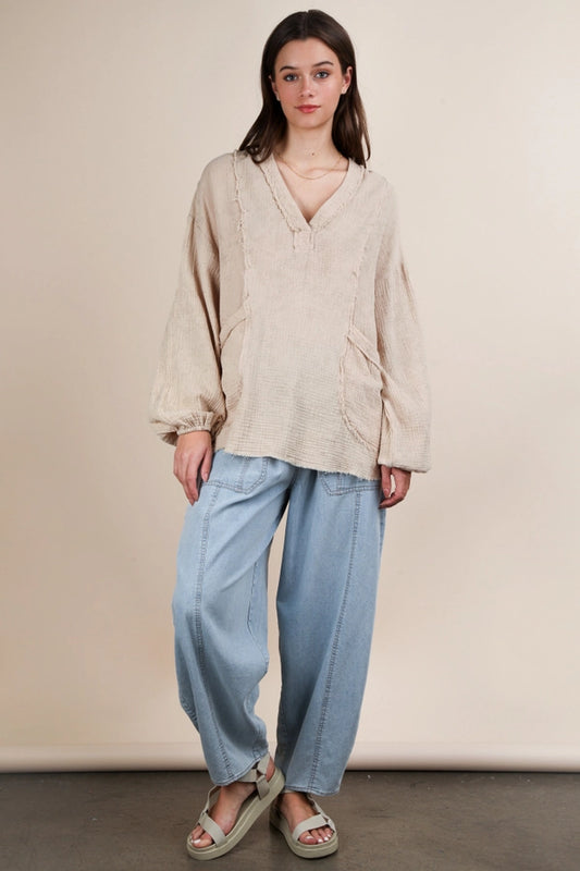 Natural Washed Cotton Gauze Top