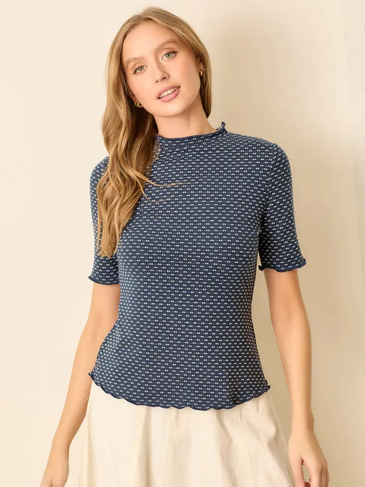 Navy Textured Knit Top