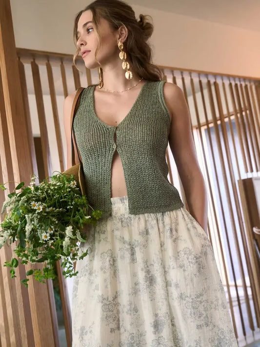 Green Crochet Knit Vest
