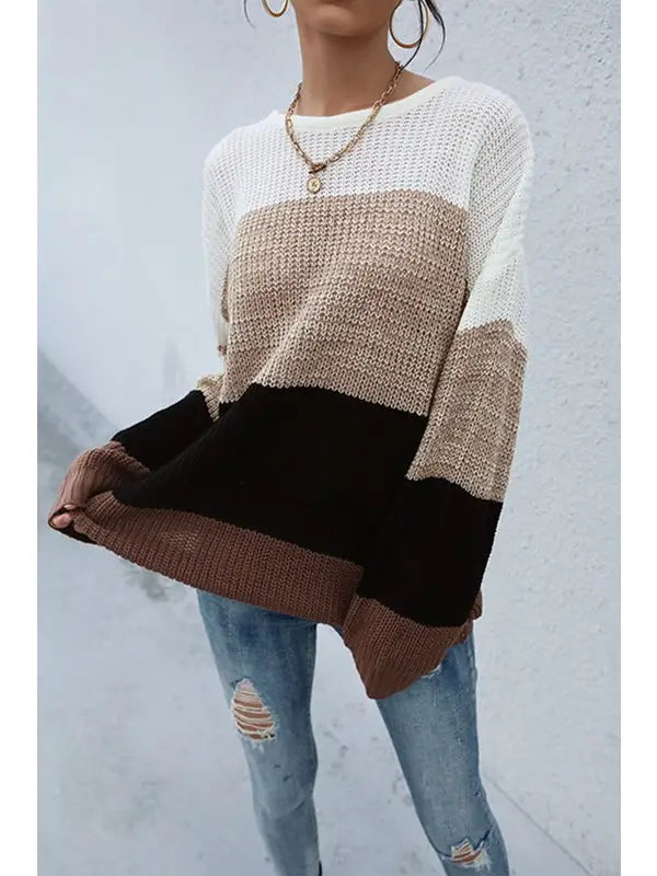 Brown Color Block Sweater