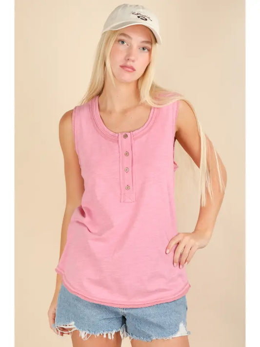 Pink Button Tank