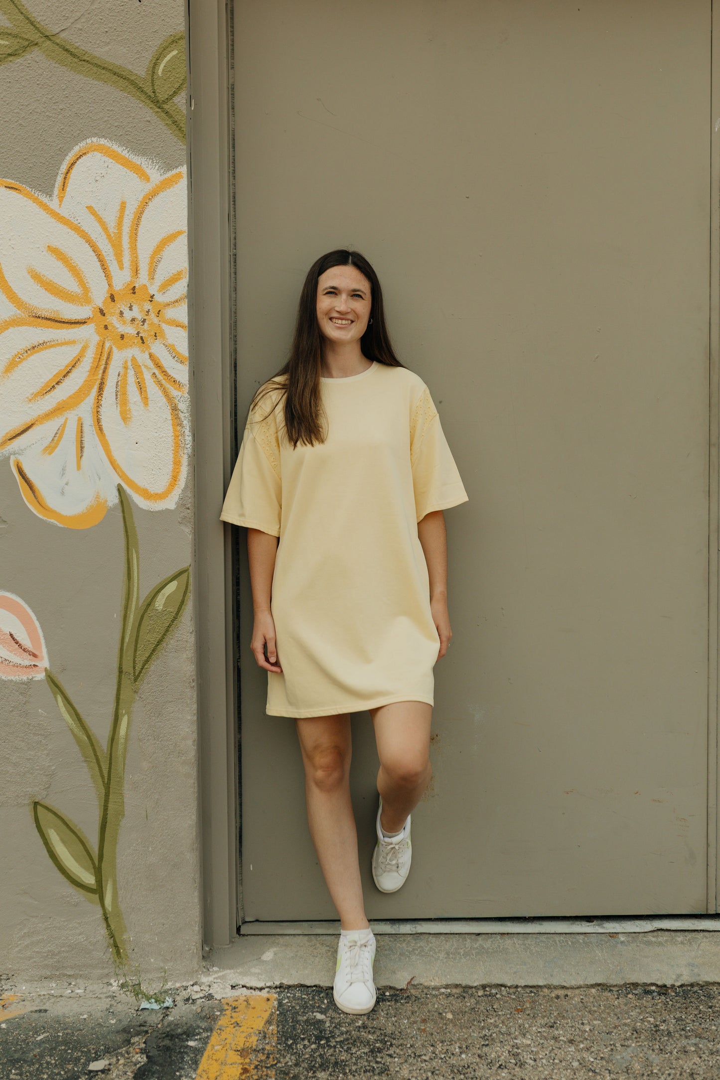 Eyelet Embroidered Loose T Shirt Dress
